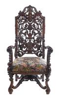 A Renaissance Revival Walnut Open Armchair