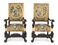 A Pair of James II Style Carved Armchairs