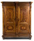 A Northern Italian Walnut and Fruitwood Marquetry Armoire
