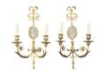 A Pair of Adam Style Limoges Bisque Porcelain Inset Gilt Bronze TwoLight Sconces