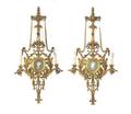 A Pair of Neoclassical Giltwood and Jasperware TwoLight Sconces