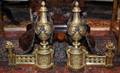132 Pair of French Cast Brass Andirons with Bronze Che