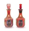 A Pair of Qajar Ruby Glass Decanters