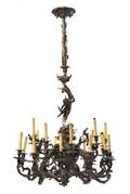 A Louis XV Style Gilt and Patinated Bronze TwentyOne Light Chandelier