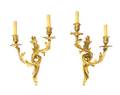 A Pair of Louis XV Style Gilt Bronze TwoLight Sconces