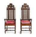 A Pair of Charles II Style Carved Armchairs