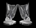 A Pair of Lalique Molded and Frosted Glass Bookends