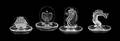Four Lalique Molded and Frosted Glass Ring Trays