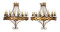 A Pair of Gilt Metal Seven Light Wall Sconces