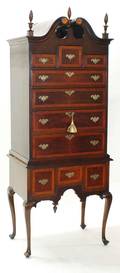 65 QUEEN ANNE STYLE INLAID MAHOGANY DIMUNITIVE HIGHBOY