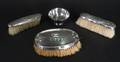 Three Sterling Mounted Brushes  Silverplate Bowl