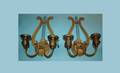 87 Pair of Brass LyreForm 2Arm Wall Sconces electri