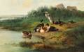 Arthur Fitzwilliam Tait American 18191905 Heron Among Eight Ducks at the Edge of a Pond