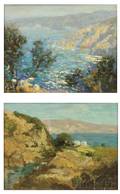 DeWitt Parshall American 18641956 Two California Coastal Views Cliffs and Ocean with Foreground Trees