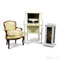 Louis XVstyle Carved Walnut Upholstered Fauteuil a Painted Etagere and a Cabinet