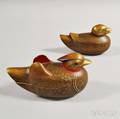 Pair of Carved and Lacquered Japanese Duckform Covered Boxes