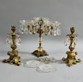 Brass and Glass Candelabra and Threedish Centerpiece