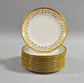 Set of Twelve Cauldon Gilt Porcelain Dinner Plates