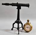 Modern Patinated Bronze Library Telescope and Clock