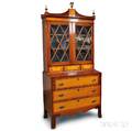 Federalstyle Inlaid Mahogany and Tiger Maple DeskBookcase