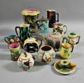 Fourteen Majolica Pottery Items
