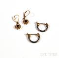 Pair of 14kt Gold Gemset Earpendants and a Pair of 14kt Gold and Titanium Hoops