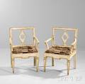 Pair of Neoclassical Italian Painted and Parcelgiltwood Fauteuils