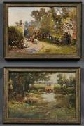 John Muirhead British 18671927 Two Landscapes Village Path with Cows