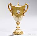 Jeweled Coalport Porcelain Threehandled Loving Cup