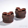 Pair of Wedgwood amp Bentley Rosso Antico Crocus Pots and Covers