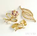 Three 14kt Gold Brooches