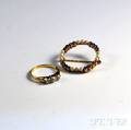 14kt Gold and Diamond Ring and 14kt Gold Gemset Circle Brooch
