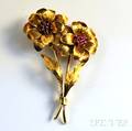 Tiffany amp Co 18kt Gold and Ruby Floral Spray Brooch