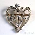 Platinum 14kt Gold and Diamond Heart Brooch