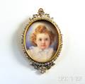 18kt Gold and Diamond Miniature Portrait Brooch