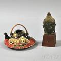 Sumida Ware Teapot and a Bronze Buddha Head