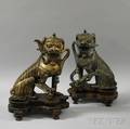 Pair of Cast Bronze Shishi Lions