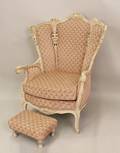 French Wing Back Armchair with Matching Ottoman