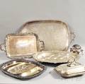 Seven Silverplated Serving Trays Vegetable Dishes and a Muffin Warmer