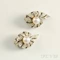 14kt White Gold Cultured Pearl and Diamond Earrings