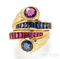 18kt Gold Ruby and Sapphire Bypass Ring
