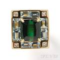 18kt Gold Tourmaline Aquamarine and Diamond Ring