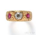 Antique Gold Diamond and Ruby Ring