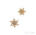 Two 14kt Gold and Diamond Flower PendantBrooches