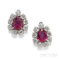 Pair of Platinum Ruby and Diamond Drops