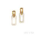 18kt Gold Rock Crystal and Diamond DayNight Earpendants