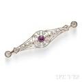 Art Deco Platinum Ruby and Diamond Brooch