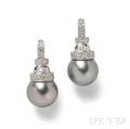 18kt White Gold Tahitian Pearl and Diamond Earrings
