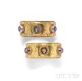 Pair of Antique Gold Amethyst and Diamond Bracelets Carlo Giuliano