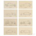 Raymond Dietrich American 18941980 Eight Automobile Prints and Two Framed Menus